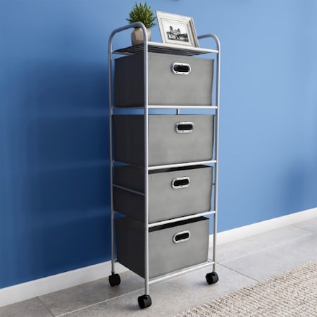 Hastings Home 4 Drawer Rolling Storage Cart on Wheels, Portable Metal Organizer with Fabric Bins for Home, Office 569516AHZ
